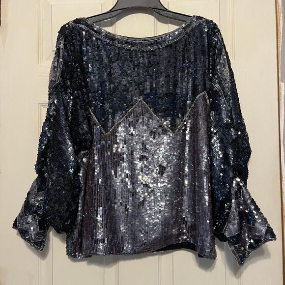 Vintage Judith Ann Creations Silk Sequin Top Large Art Deco Party Glam 80s Retro - Picture 1 of 7